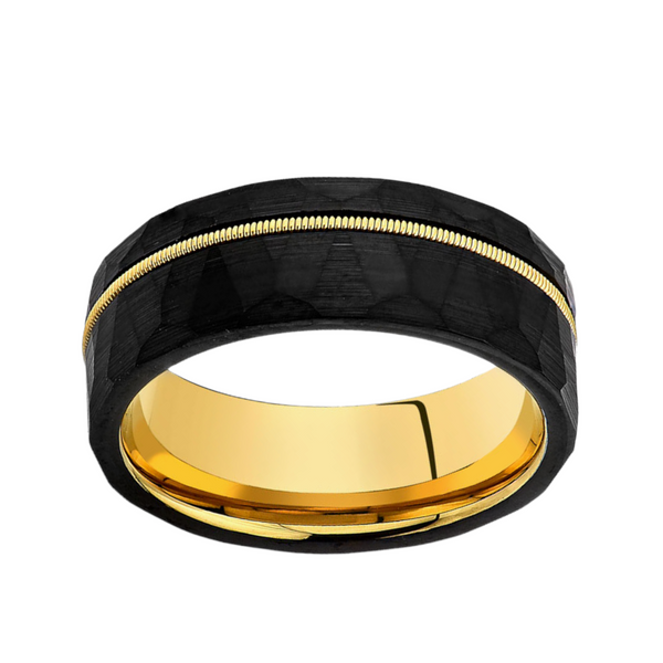 Yellow Gold Guitar String Rocker Tungsten Ring