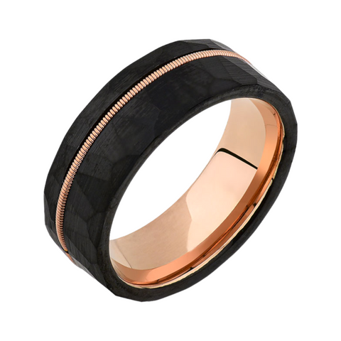 Rose Gold Guitar String Rocker Tungsten Ring