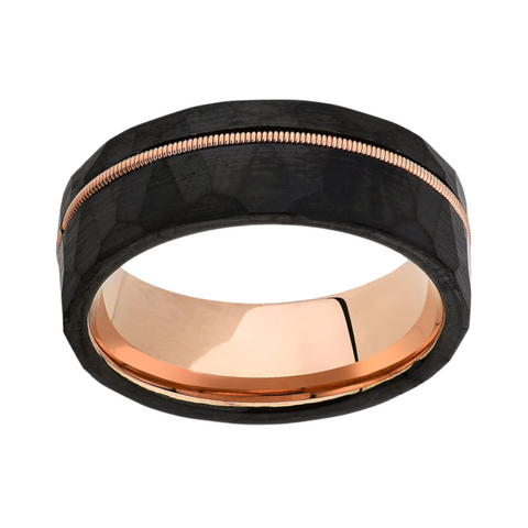 Rose Gold Guitar String Rocker Tungsten Ring