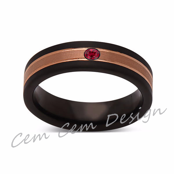 6mm,Unique,Red Ruby,Brushed Rose Gold, Black Brushed,Tungsten Ring,Mens Wedding Band,Comfort Fit - LUXURY BANDS LA