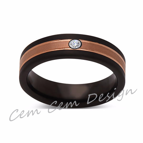 6mm,Unique,Diamond,Brushed Rose Gold, Black Brushed,Tungsten Ring,Mens Wedding Band,Comfort Fit - LUXURY BANDS LA