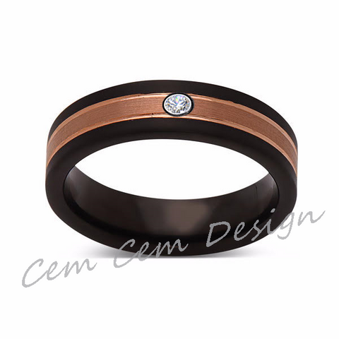 6mm,Unique,Diamond,Brushed Rose Gold, Black Brushed,Tungsten Ring,Mens Wedding Band,Comfort Fit - LUXURY BANDS LA
