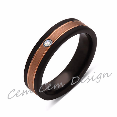 6mm,Unique,Diamond,Brushed Rose Gold, Black Brushed,Tungsten Ring,Mens Wedding Band,Comfort Fit - LUXURY BANDS LA