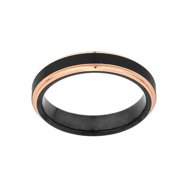 Black Tungsten Wedding Band - Black Brushed Ring - Rose Gold - 4mm Ring - His and Hers Ring - LUXURY BANDS LA