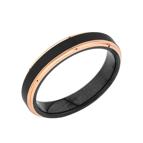 Black Tungsten Wedding Band - Black Brushed Ring - Rose Gold - 4mm Ring - His and Hers Ring - LUXURY BANDS LA