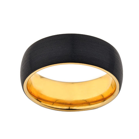 Black Brushed Tungsten Wedding Band - Yellow Gold Interior - 8mm Ring - Unique - Comfort Fit - LUXURY BANDS LA