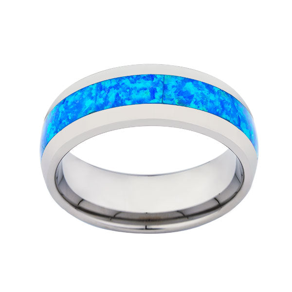 Opal Tungsten Wedding Band - Dome Ring-  Mens Opal Ring - Comfort Fit - Unique Ring - LUXURY BANDS LA