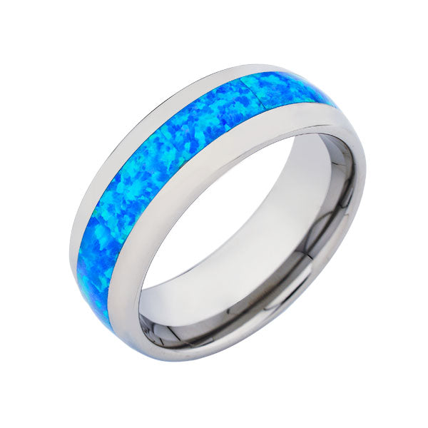 Opal Tungsten Wedding Band - Dome Ring-  Mens Opal Ring - Comfort Fit - Unique Ring - LUXURY BANDS LA