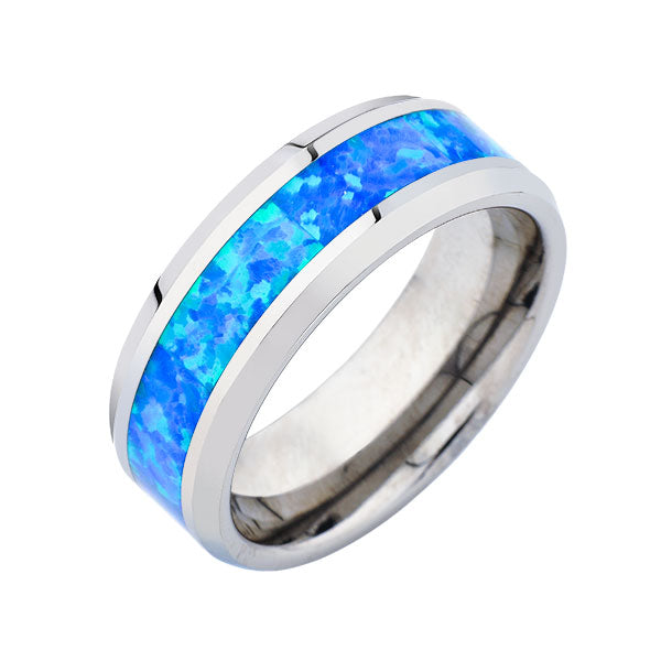 Mens Opal Tungsten Ring - Dome Ring-  Mens Opal Engagent Band - Comfort Fit - Unique Ring - LUXURY BANDS LA