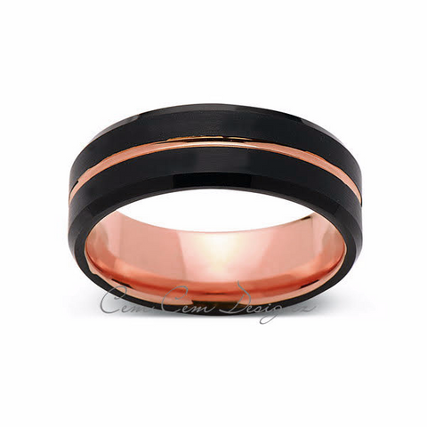 Rose Gold Tungsten Wedding Band - Black Brushed Tungsten Ring - 8mm - Mens Ring - Tungsten Carbide - Engagement Band - Comfort Fit - LUXURY BANDS LA