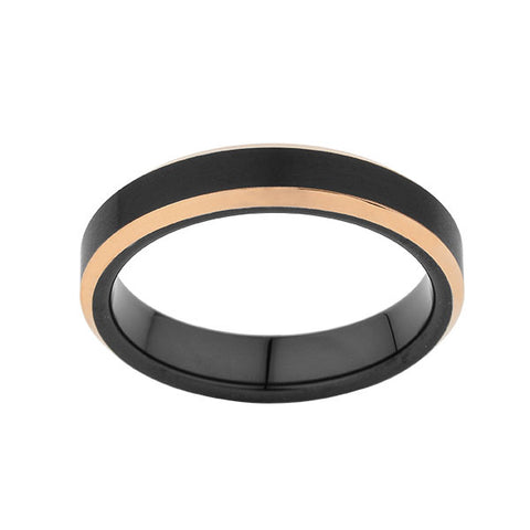 Black Tungsten Wedding Band -Rose Gold - Beveled Edges - Black Brushed Ring - 4mm Ring - His and Hers Bands - LUXURY BANDS LA