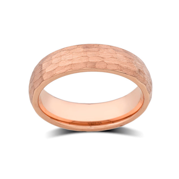 Rose Gold Tungsten Wedding Band - Hammer Finished Engagement Ring - 6mm - Unique Jewelry