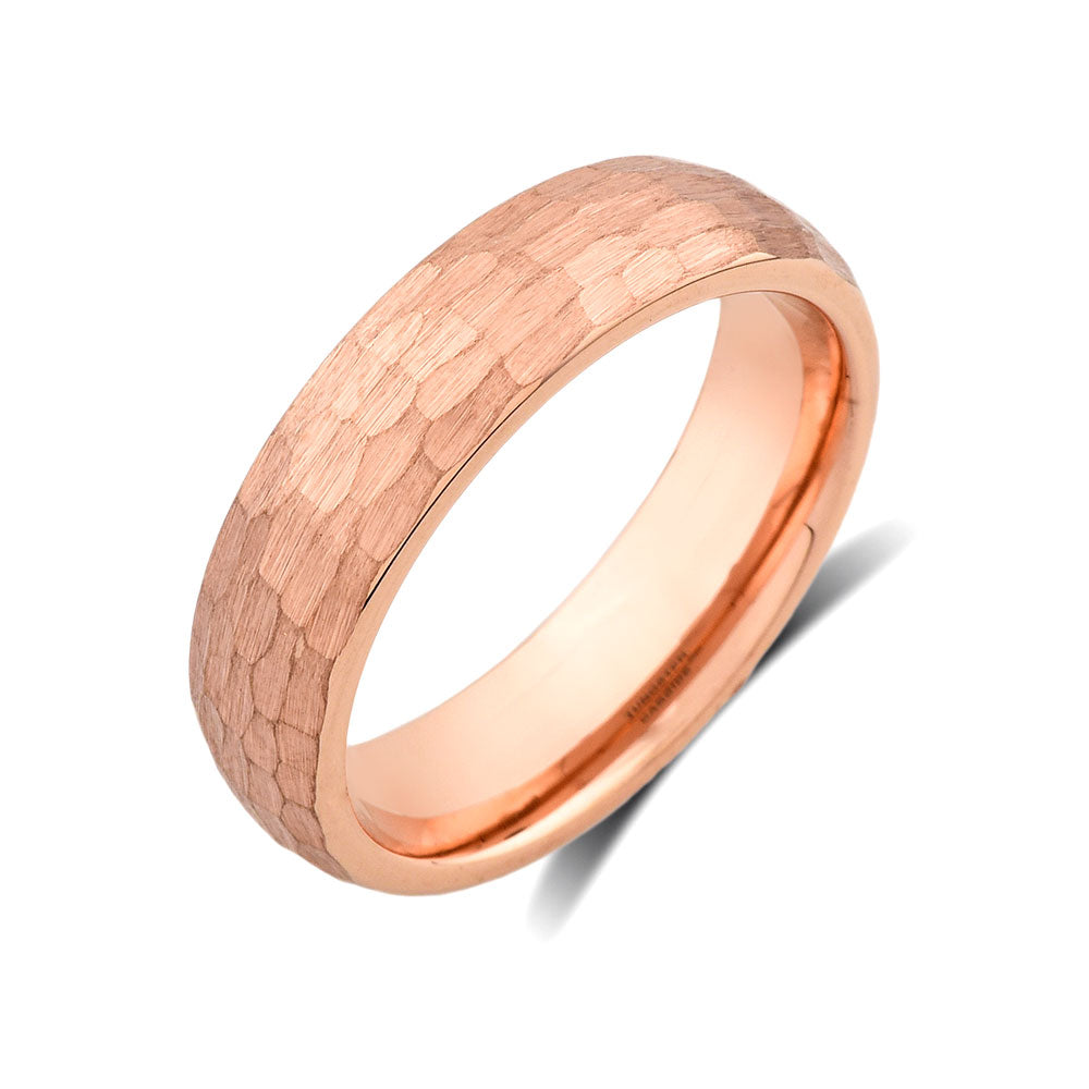 Rose Gold Tungsten Wedding Band - Hammer Finished Engagement Ring - 6mm - Unique Jewelry