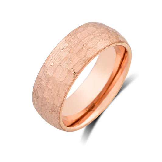 Rose Gold Tungsten Wedding Band - Hammer Finished Brushed Rose Gold Tungsten Ring - 8mm - LUXURY BANDS LA