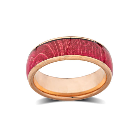Koa Wood Tungsten Ring - Rose Gold - Red Wood Tungsten Band - Hawaiian - 8mm