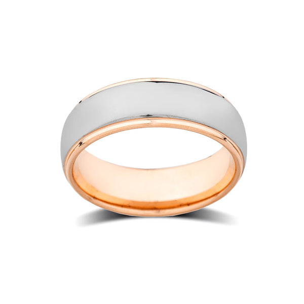 Designer Mens Wedding Band - Gray High Polish Ring - Rose Gold Tungsten Ring - Engagement Ring