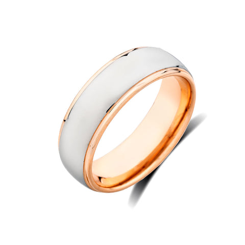 Designer Mens Wedding Band - Gray High Polish Ring - Rose Gold Tungsten Ring - Engagement Ring