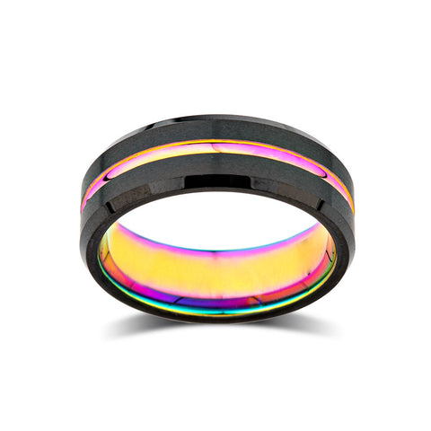 Unisex Rainbow Ring- Colorful Wedding Band - Unique Promise Ring