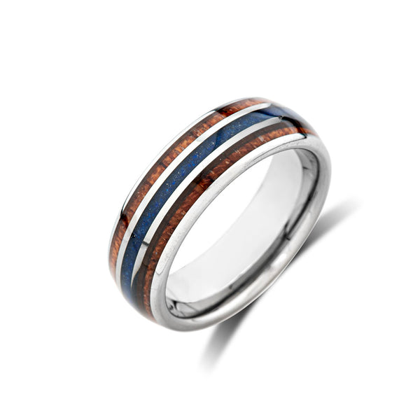 Mens Opal Ring - Wooden Barrel Ring - Luxury Wedding Bands - 8mm