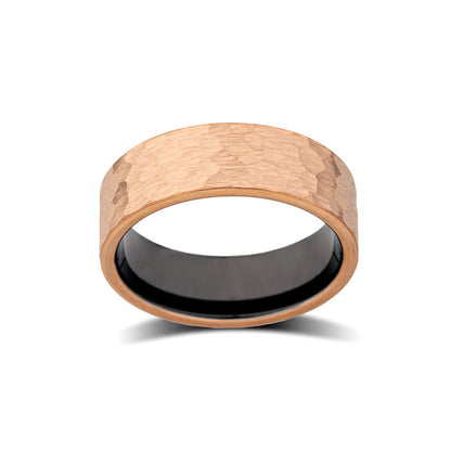 Mens Rose Gold Tungsten Band - Hammer Finish - 8MM - Enagement Ring - Satin Brushed - LUXURY BANDS LA