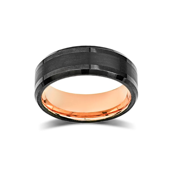Rose Gold Tungsten Wedding Band - Black Brushed Ring - 8mm Ring - Unique Engagment Band - Comfort Fit