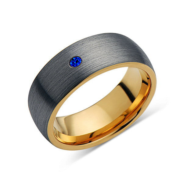 8mm,Mens,Blue Sapphire,Gray Brushed,Yellow Gold,Tungsten Ring,Rose Gold,Wedding Band,Comfort Fit - LUXURY BANDS LA