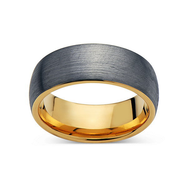 Yellow Gold Tungsten Wedding Band - Dome - Gray Brushed Tungsten Ring - 8mm - Mens Ring - Tungsten Carbide - Engagement Band - Comfort Fit - LUXURY BANDS LA