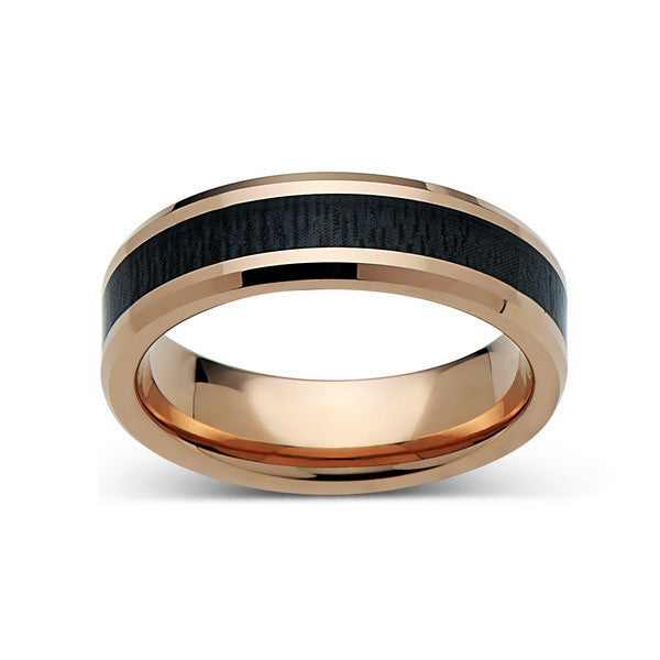 Koa Wood Wedding Ring - Rose Gold Tungsten Band - Hawaiian Dark Koa Wood - 6mm - Mens - Comfort Fit - LUXURY BANDS LA