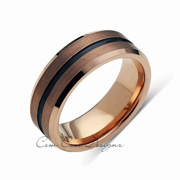 Rose Gold Tungsten Wedding Band - Black Edges - Brushed Rose Gold Tungsten Ring - 6mm - Mens Ring - Tungsten Carbide - Engagement Band - Comfort Fit - LUXURY BANDS LA