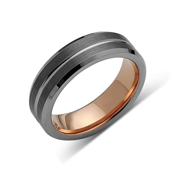 Rose Gold Tungsten Wedding Band - Gray Brushed Ring - 6mm Ring - Unique Engagment Band - Comfor Fit - LUXURY BANDS LA