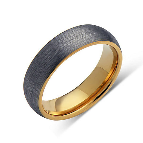 Yellow Gold Tungsten Wedding Band - Gray Brushed Tungsten Ring - 6mm - Mens Ring - Tungsten Carbide - Engagement Band - Comfort Fit - LUXURY BANDS LA