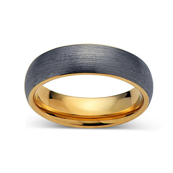 Yellow Gold Tungsten Wedding Band - Gray Brushed Tungsten Ring - 6mm - Mens Ring - Tungsten Carbide - Engagement Band - Comfort Fit - LUXURY BANDS LA