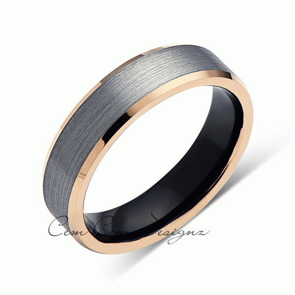 Gray and Rose Gold Tungsten Wedding Band - Black - Brushed Tungsten Ring - 6mm - Mens Ring - Tungsten Carbide - Engagement Band - Comfort Fit - LUXURY BANDS LA