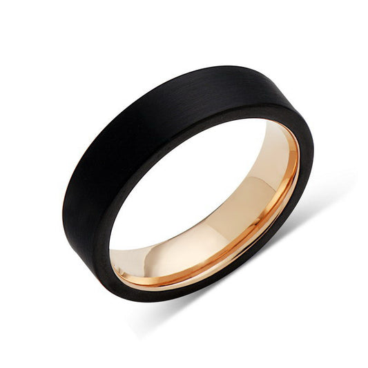 Rose Gold Tungsten Wedding Band - Black Brushed Ring - 6mm Ring - Pipe Cut - Engagement Band - Comfort Fit - LUXURY BANDS LA