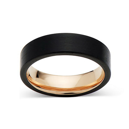Rose Gold Tungsten Wedding Band - Black Brushed Ring - 6mm Ring - Pipe Cut - Engagement Band - Comfort Fit - LUXURY BANDS LA