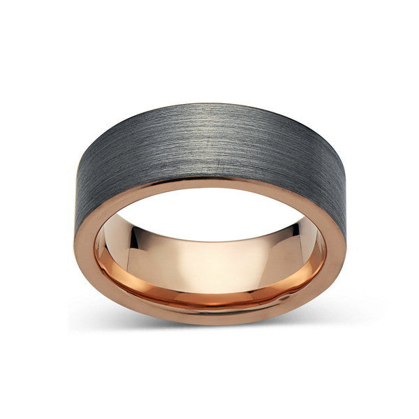 Rose Gold Tungsten Wedding Band - Gray Brushed Tungsten Ring - 8mm - Pipe Cut - Mens Ring - Tungsten Carbide - Engagement Band - Comfort Fit - LUXURY BANDS LA