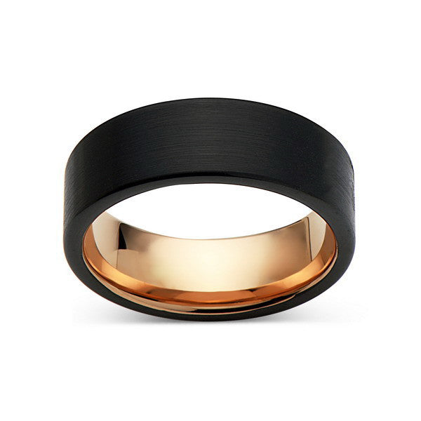 Rose Gold Tungsten Wedding Band - Black Brushed Ring - 8mm Ring - Pipe Cut - Engagement Band - Comfort Fit - LUXURY BANDS LA