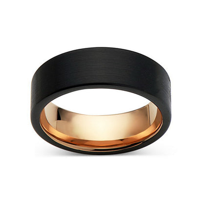 Rose Gold Tungsten Wedding Band - Black Brushed Ring - 8mm Ring - Pipe Cut - Engagement Band - Comfort Fit - LUXURY BANDS LA