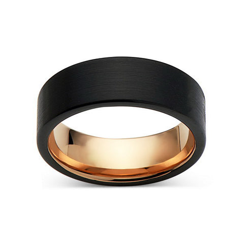 Rose Gold Tungsten Wedding Band - Black Brushed Ring - 8mm Ring - Pipe Cut - Engagement Band - Comfort Fit - LUXURY BANDS LA