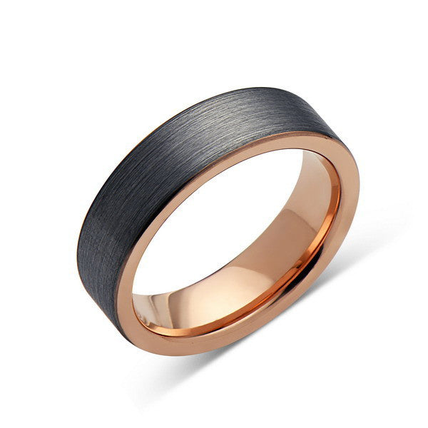 Rose Gold Tungsten Wedding Band - Gray Brushed Tungsten Ring - 6 mm - Pipe Cut - Mens Ring - Tungsten Carbide - Engagement Band - Comfort Fit - LUXURY BANDS LA