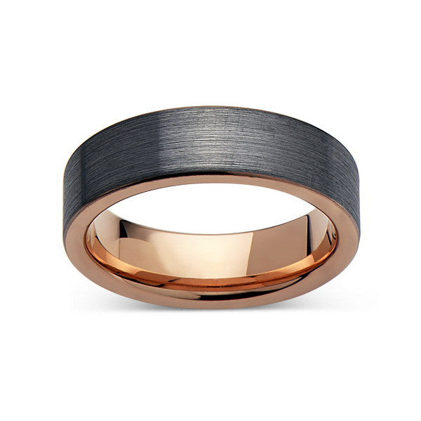 Rose Gold Tungsten Wedding Band - Gray Brushed Tungsten Ring - 6 mm - Pipe Cut - Mens Ring - Tungsten Carbide - Engagement Band - Comfort Fit - LUXURY BANDS LA