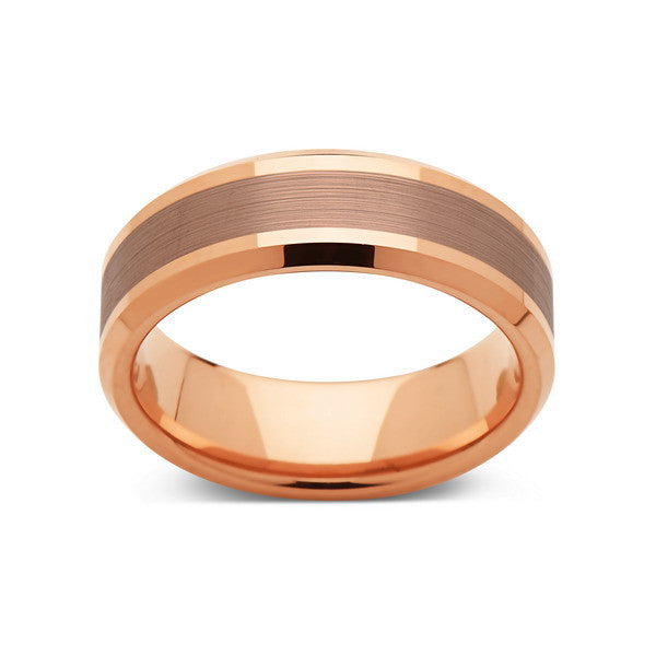 Rose Gold Tungsten Wedding Band - Brushed Rose Gold Tungsten Ring - 8mm - Mens Ring - Tungsten Carbide - Engagement Band - Comfort Fit - LUXURY BANDS LA