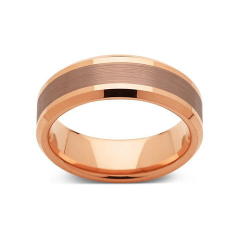 Rose Gold Tungsten Wedding Band - Brushed Rose Gold Tungsten Ring - 8mm - Mens Ring - Tungsten Carbide - Engagement Band - Comfort Fit - LUXURY BANDS LA
