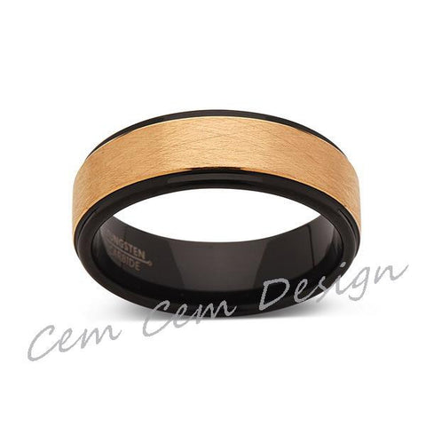 8mm,Brushed,Satin,Yellow Gold,Unique,Black and Yellow Tungsten Ring,Men's Wedding Band,Mens Band,Comfort Fit - LUXURY BANDS LA