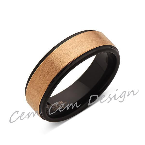 8mm,Brushed,Satin,Yellow Gold,Unique,Black and Yellow Tungsten Ring,Men's Wedding Band,Mens Band,Comfort Fit - LUXURY BANDS LA