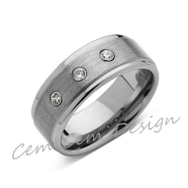 8mm,Mens,Diamond Engagement Ring,White Gold,Tungsten Wedding Band,Tungsten Ring,Comfort Fit - LUXURY BANDS LA