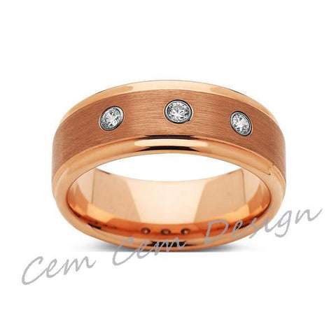 8mm,Mens,Diamond Engagement Ring,Rose Gold,Tungsten Wedding Band,Rose,Tungsten Ring,Comfort Fit - LUXURY BANDS LA