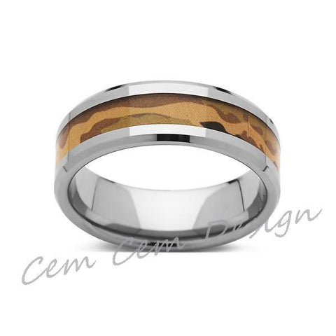 Tungsten Wedding Band - Camo - 8mm-  Mens Wedding Band - Camouflage Inlay - Unique Ring - LUXURY BANDS LA