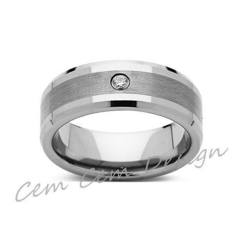 8mm,Mens,Brushed Gray,Diamond,White Gold,Wedding Band,unique,White Gold,Tungsten Ring,Comfort Fit - LUXURY BANDS LA