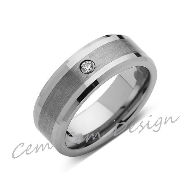 8mm,Mens,Brushed Gray,Diamond,White Gold,Wedding Band,unique,White Gold,Tungsten Ring,Comfort Fit - LUXURY BANDS LA